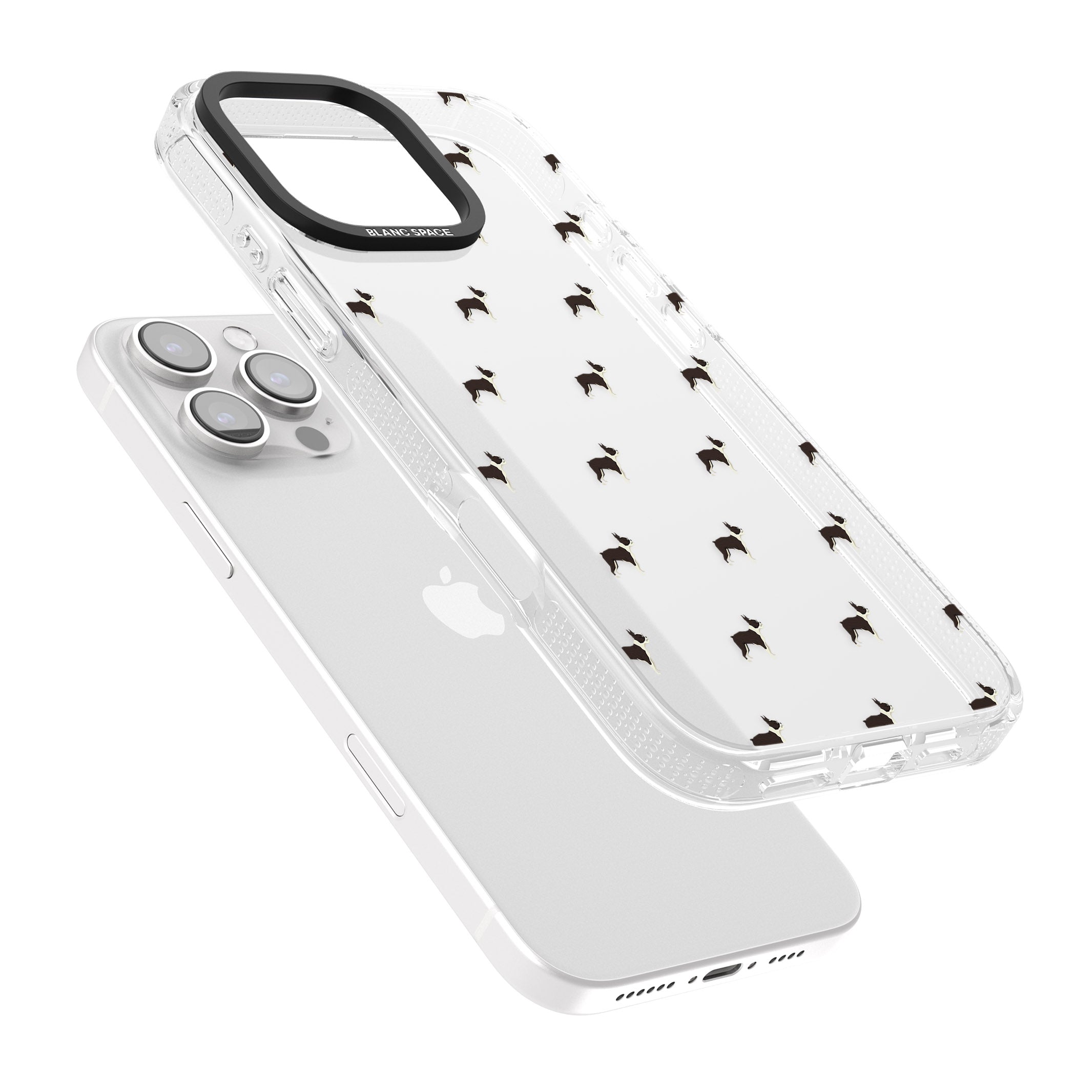 Boston Terrier Dog Pattern Clear iPhone 16 Pro Max / 16 Pro Clear Case Impact Air - Blanc Space