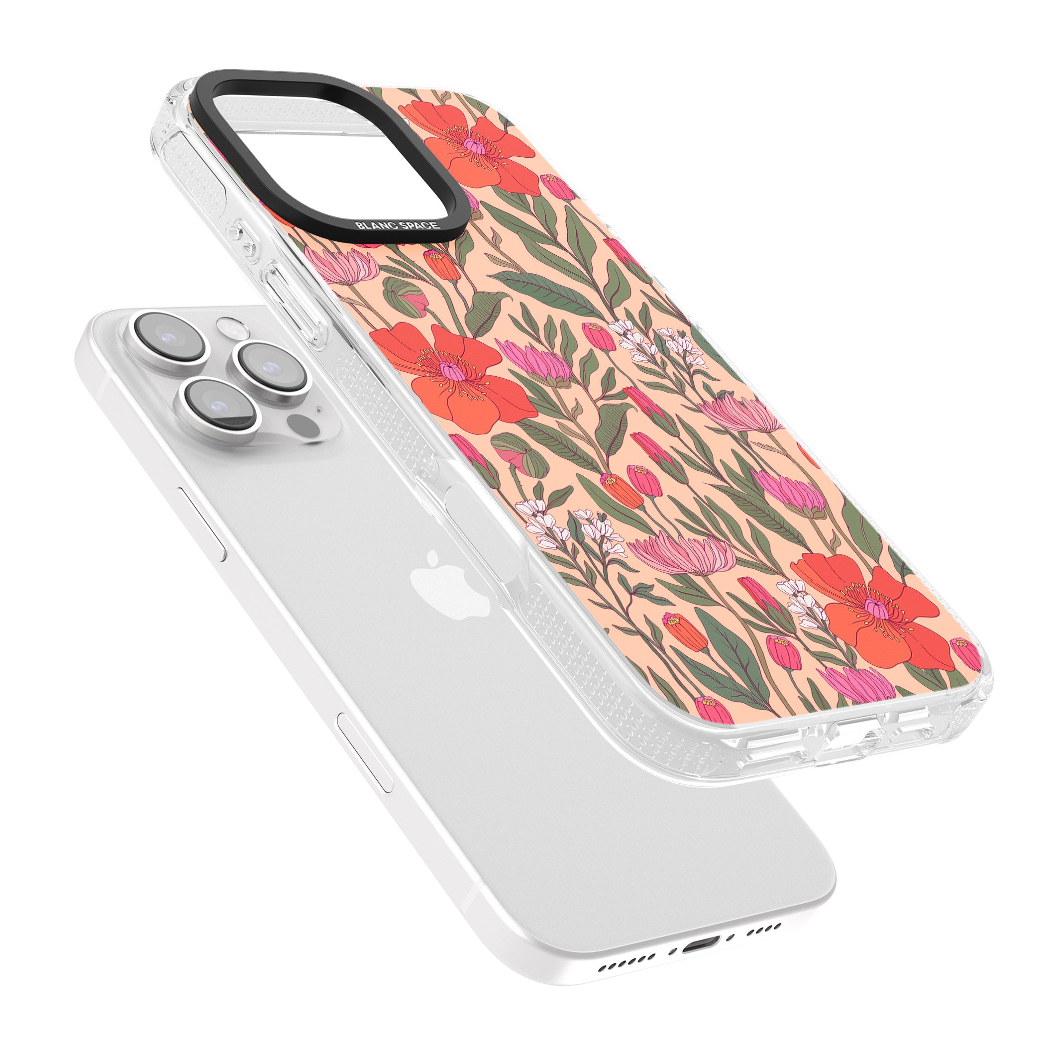 Peachy Floral - Background iPhone 16 Pro Max / 16 Pro Clear Case Impact Air - Blanc Space