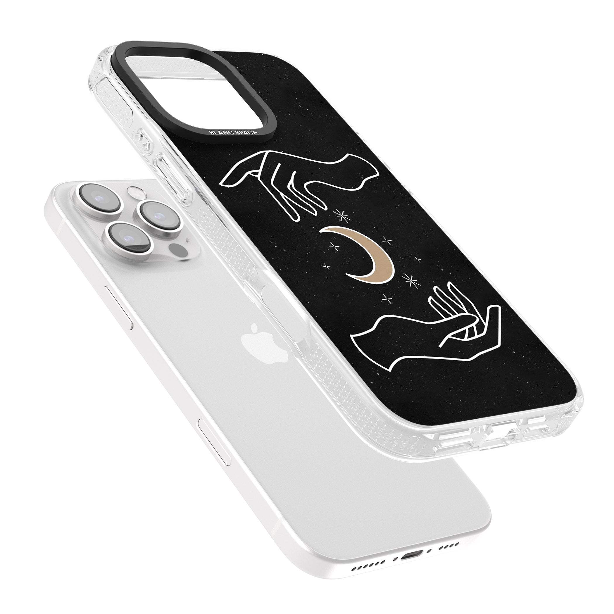 Hands Surrounding Moon iPhone 16 Pro Max / 16 Pro Clear Case Impact Air - Blanc Space