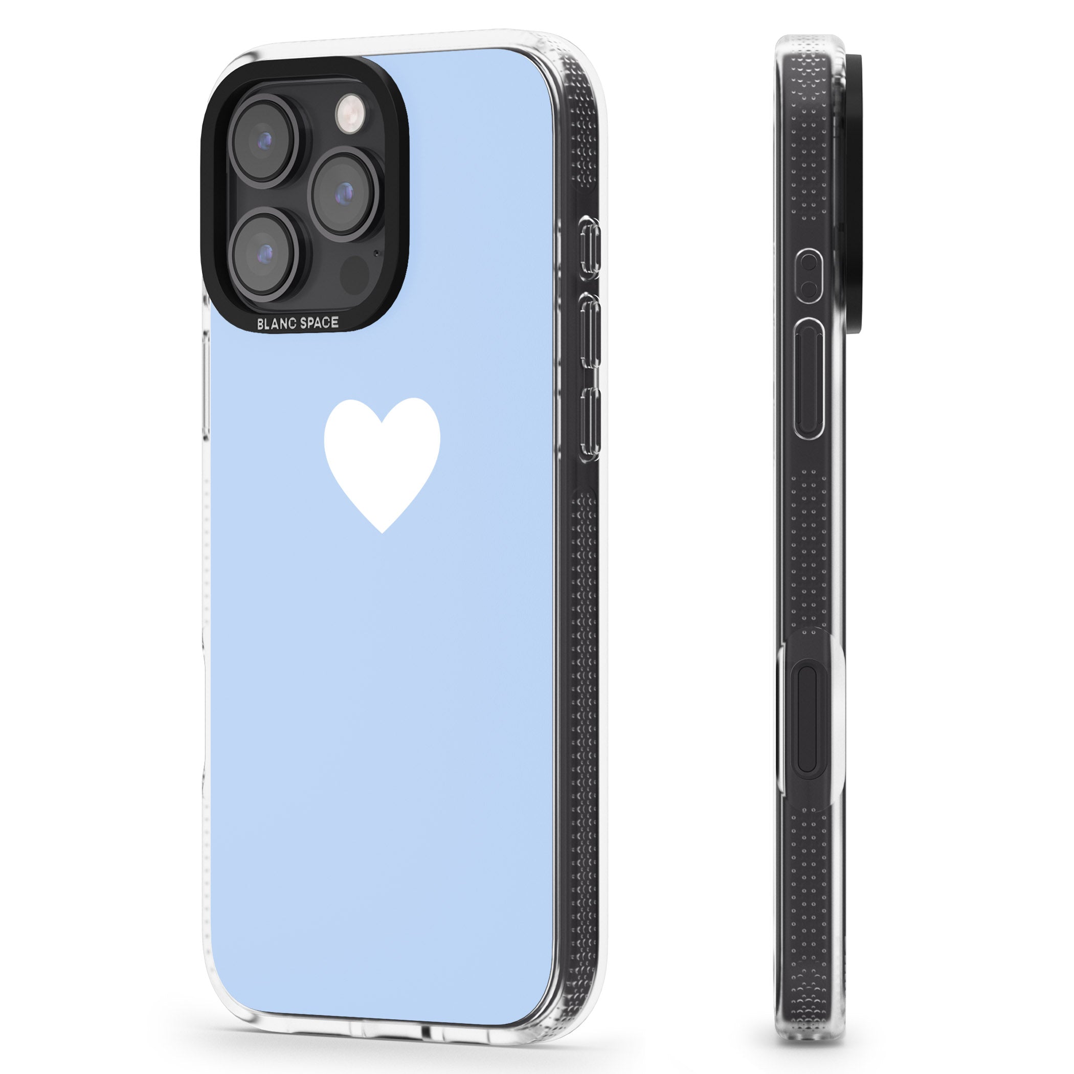 Single Heart Design: White & Baby Blue iPhone 16 Pro Max / 16 Pro Clear Case Impact Air - Blanc Space