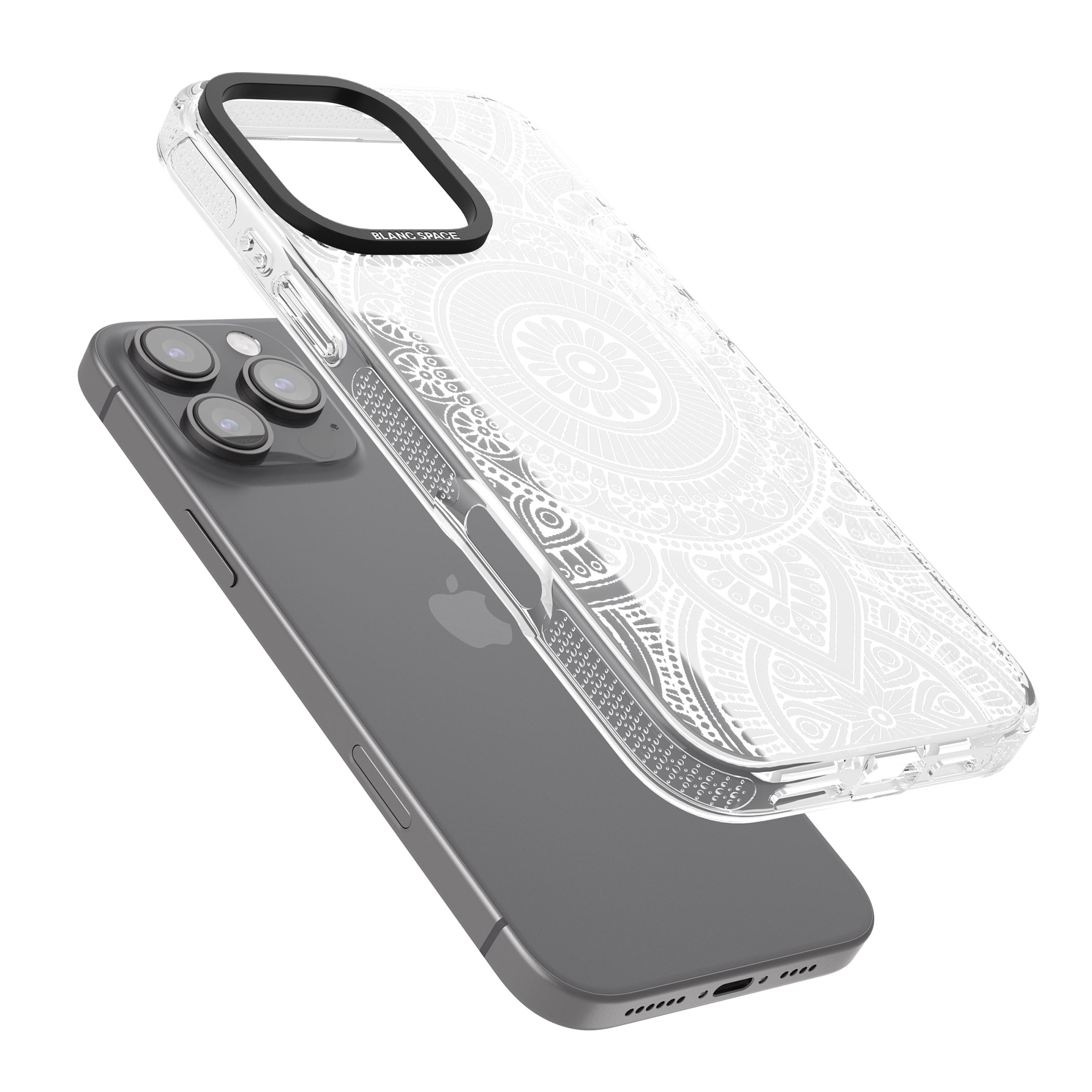 White Henna Flower Wheel iPhone 16 Pro Max / 16 Pro Clear Case Impact Air - Blanc Space