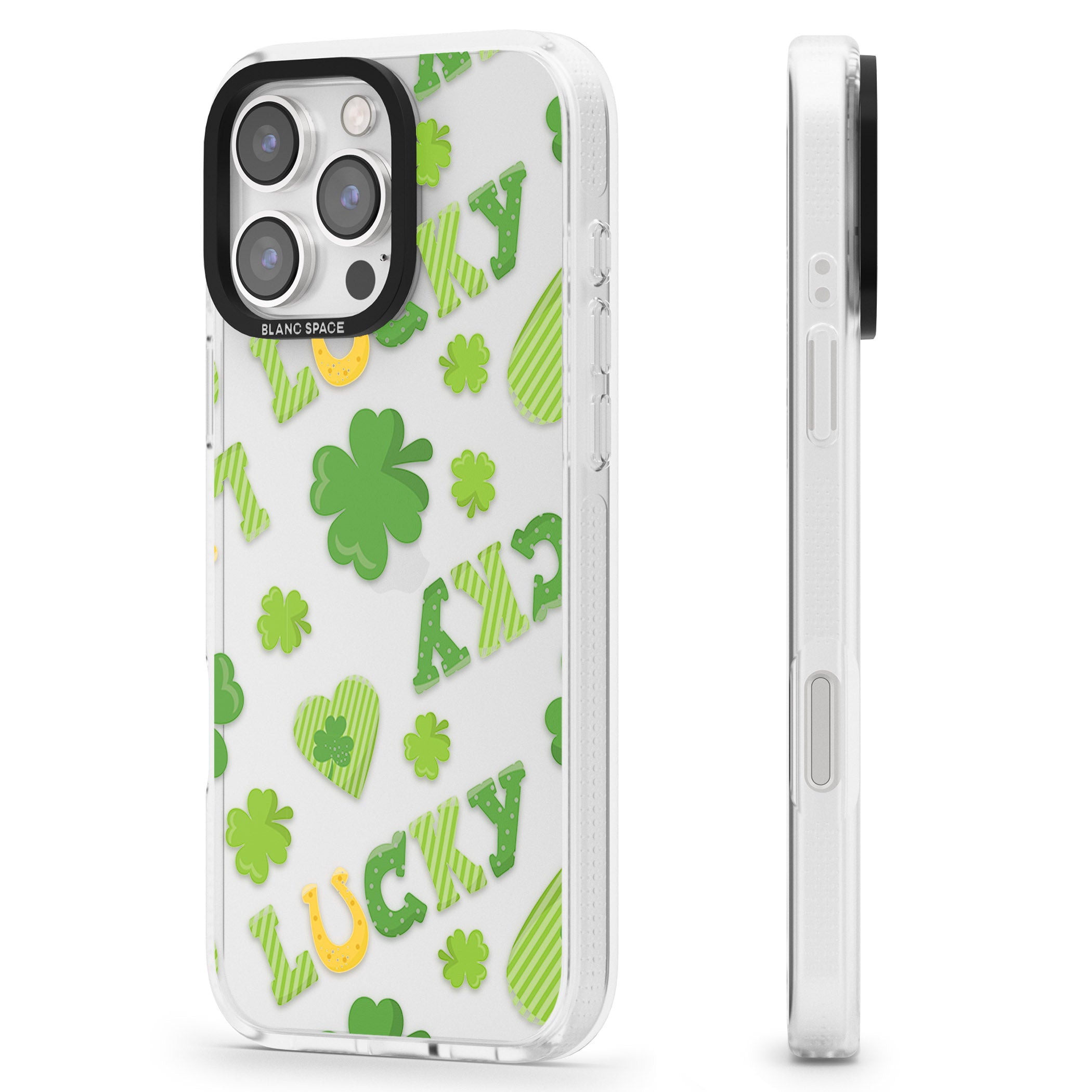 Lucky Irish Clover iPhone 16 Pro Max / 16 Pro Clear Case Impact Air - Blanc Space