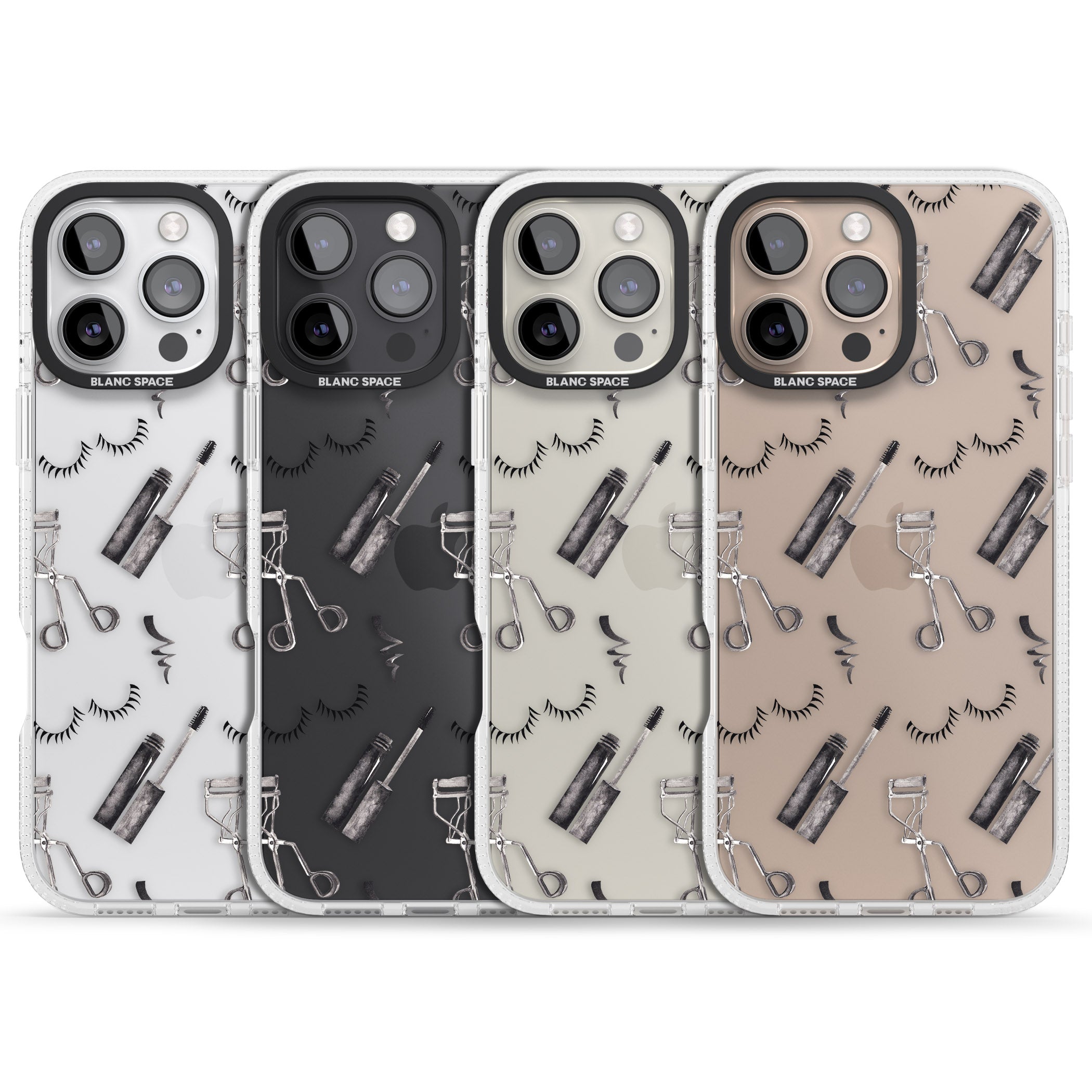 Eyelash Makeup Pattern iPhone 16 Pro Max / 16 Pro Clear Case Impact Air - Blanc Space
