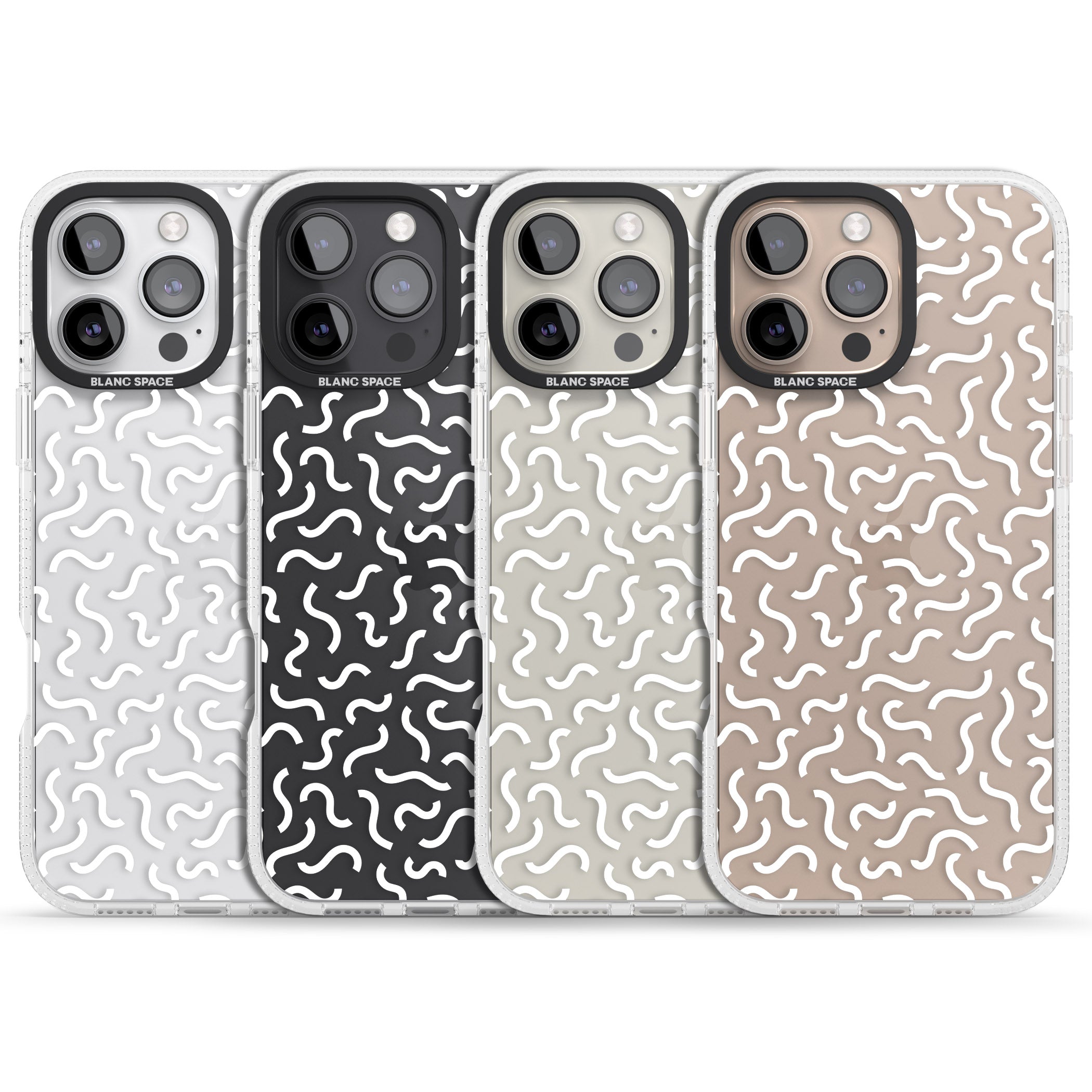 White Wavy Squiggles Memphis Retro Pattern Design iPhone 16 Pro Max / 16 Pro Clear Case Impact Air - Blanc Space
