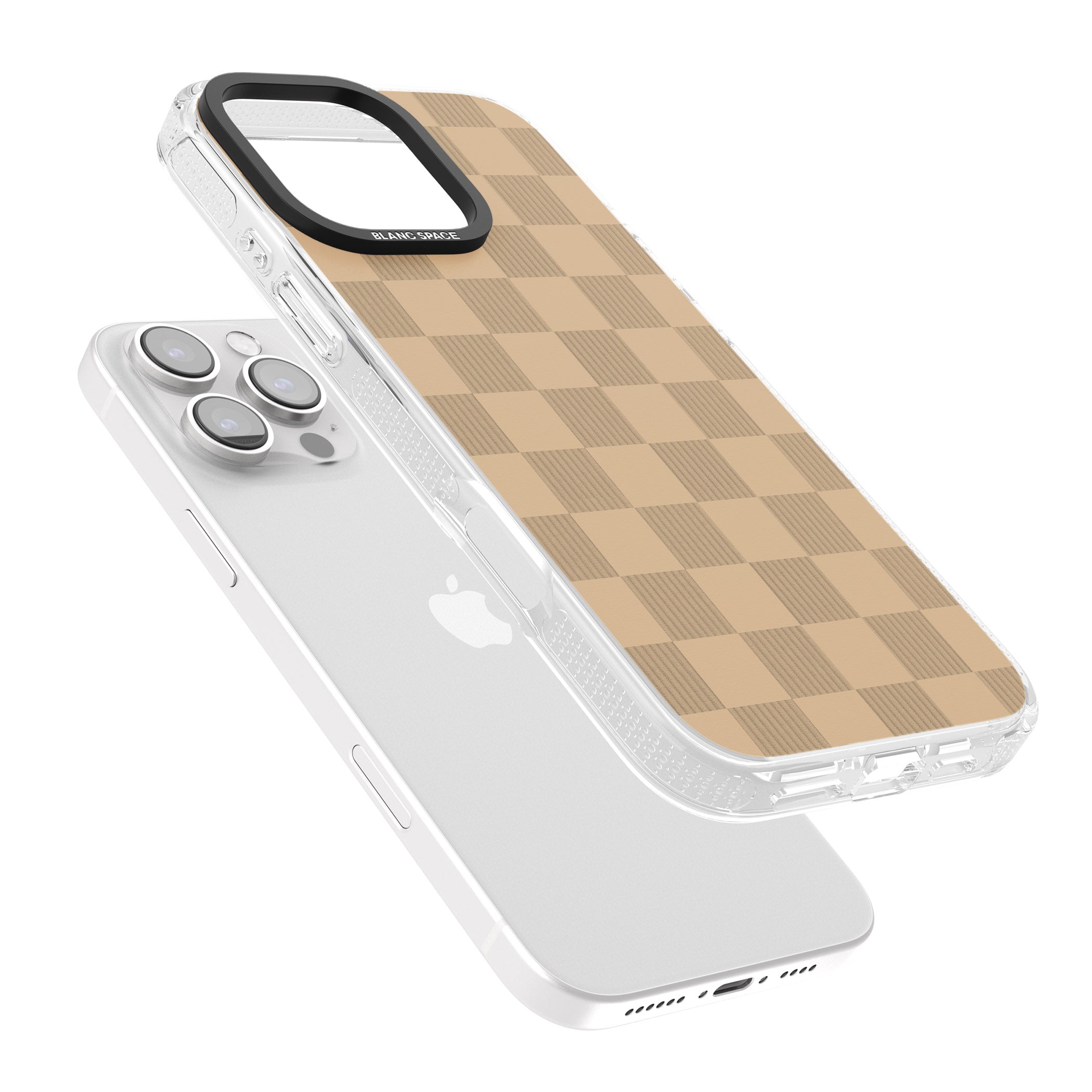 BEIGE CHECKERED iPhone 16 Pro Max / 16 Pro Clear Case Impact Air - Blanc Space