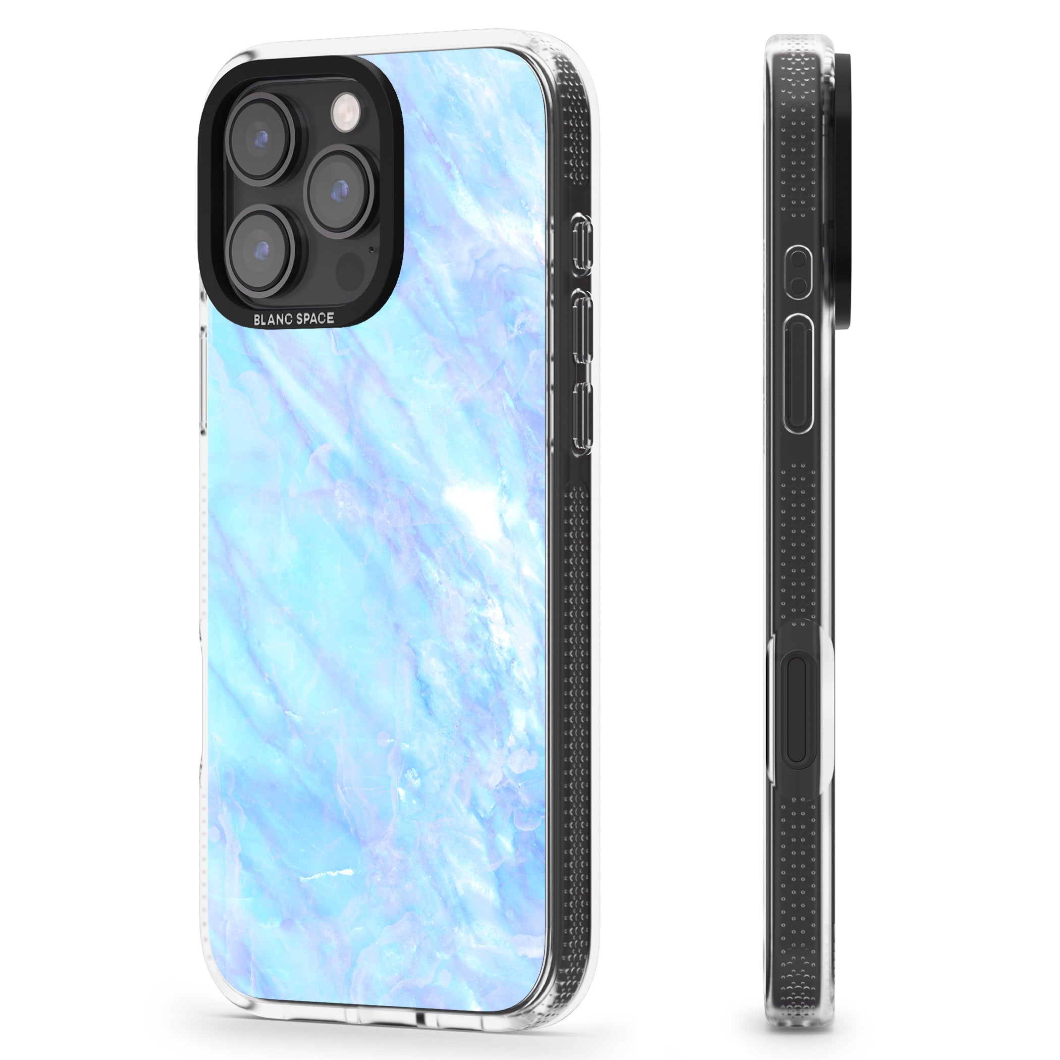 Iridescent Crystal Marble iPhone 16 Pro Max / 16 Pro Clear Case Impact Air - Blanc Space