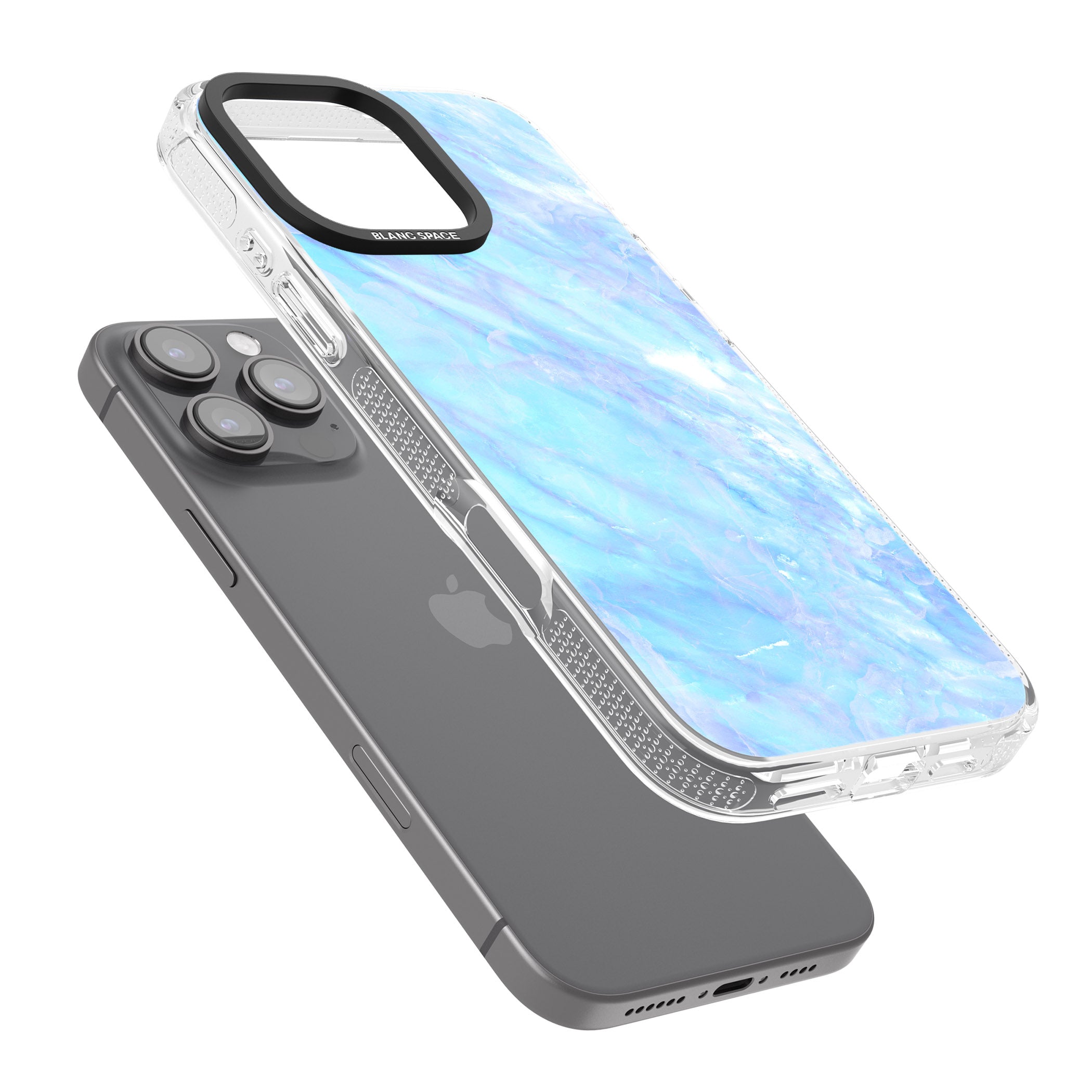 Iridescent Crystal Marble iPhone 16 Pro Max / 16 Pro Clear Case Impact Air - Blanc Space