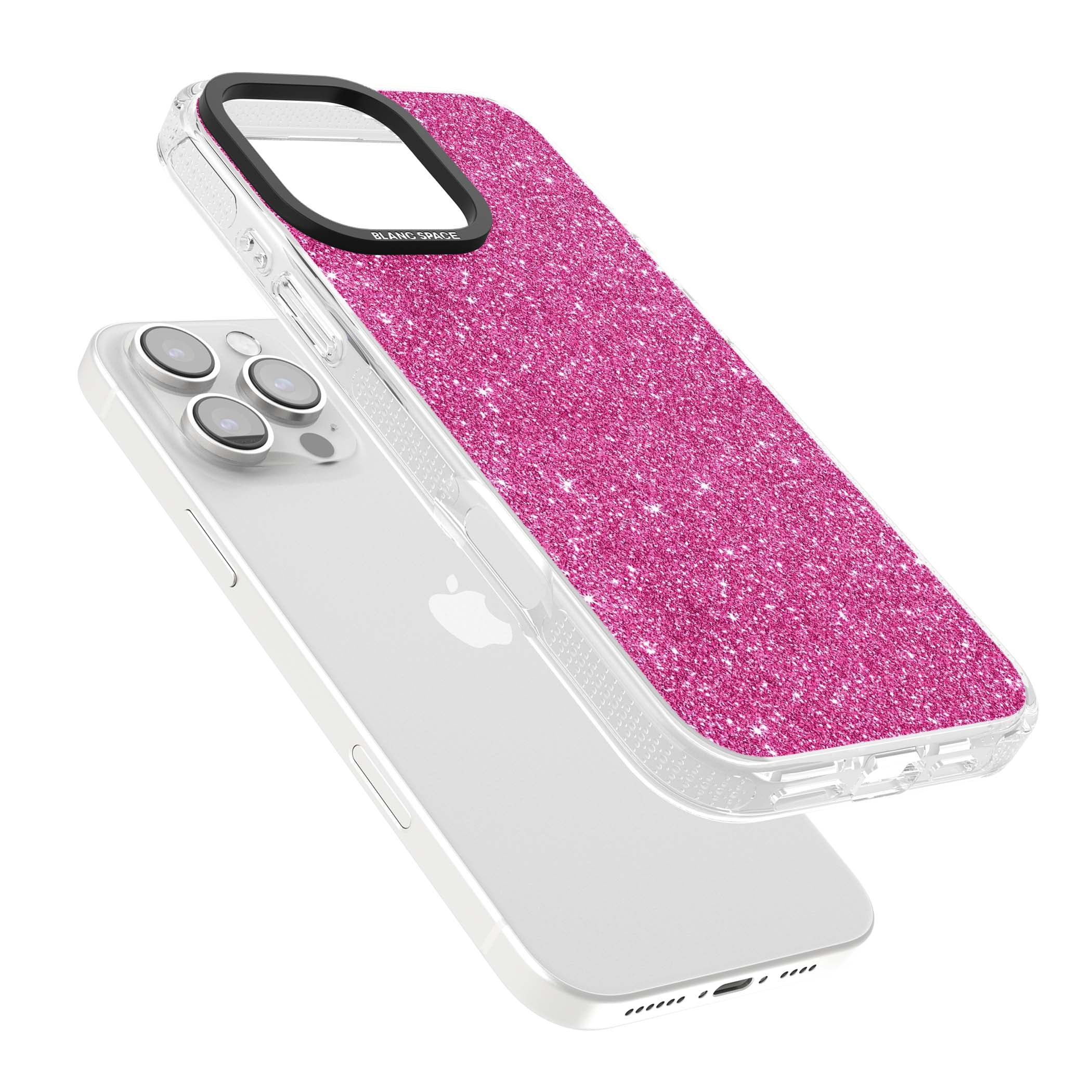 Pink Glitter Y2K iPhone case featuring hot pink glitter wallpaper with sparkle shimmer effect | Clear Case Impact Air case for iPhone 16 Pro, iPhone 16 Pro Max