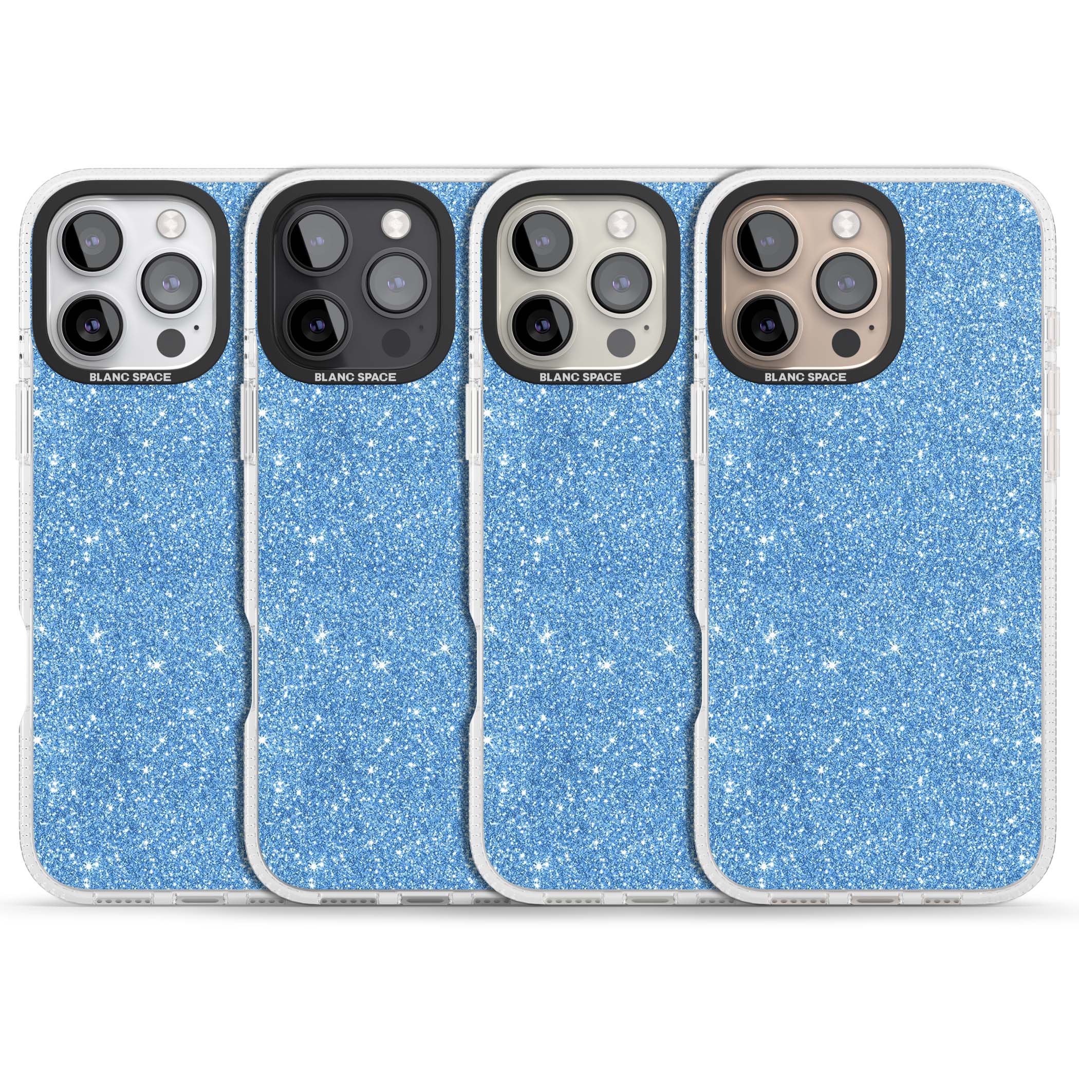 Blue Glitter blue glitter iPhone case featuring dense sparkling cerulean glitter with a glamorous shimmering finish | Clear Case Impact Air case for iPhone 16 Pro, iPhone 16 Pro Max