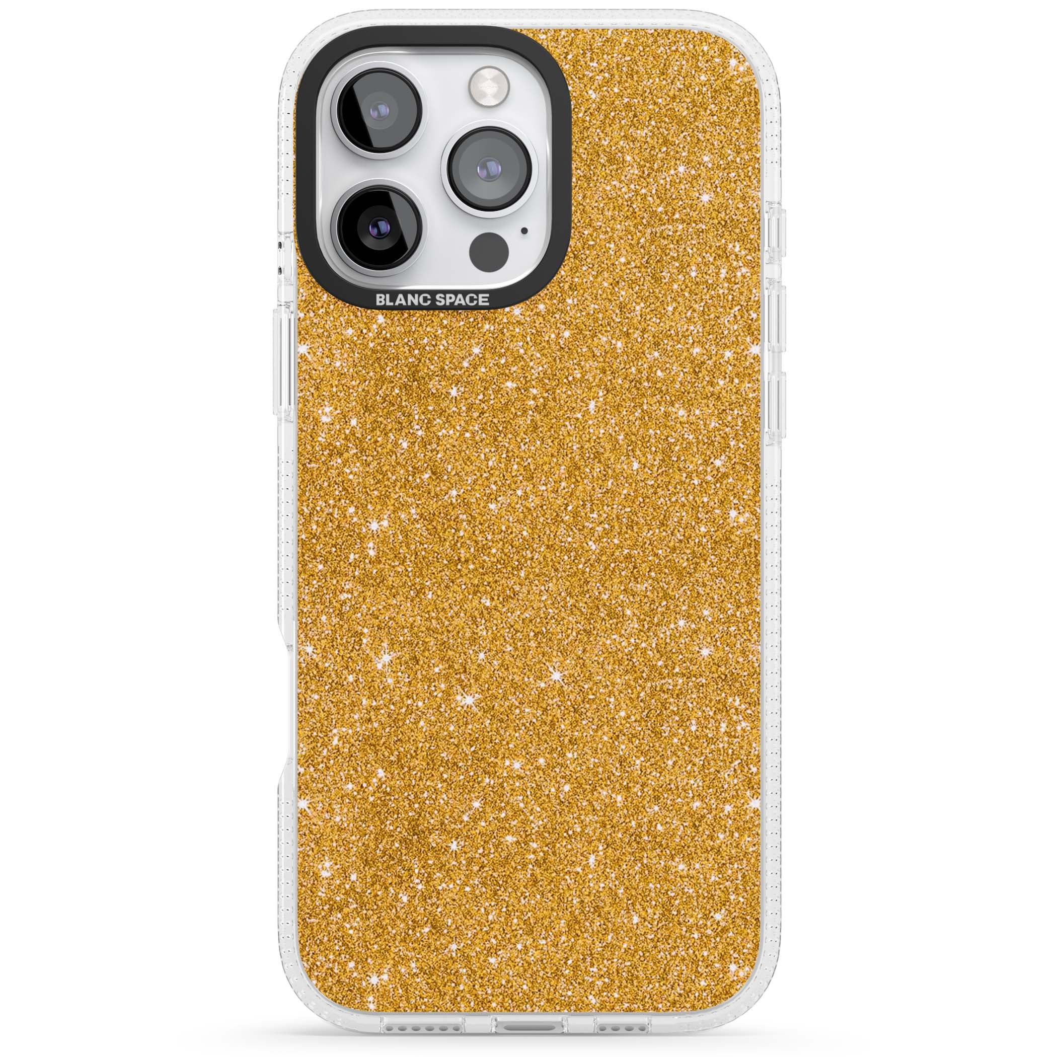 Gold Glitter gold glitter iPhone case featuring a shimmering sparkle wallpaper design in luxury gold | Clear Case Impact Air case for iPhone 16 Pro, iPhone 16 Pro Max