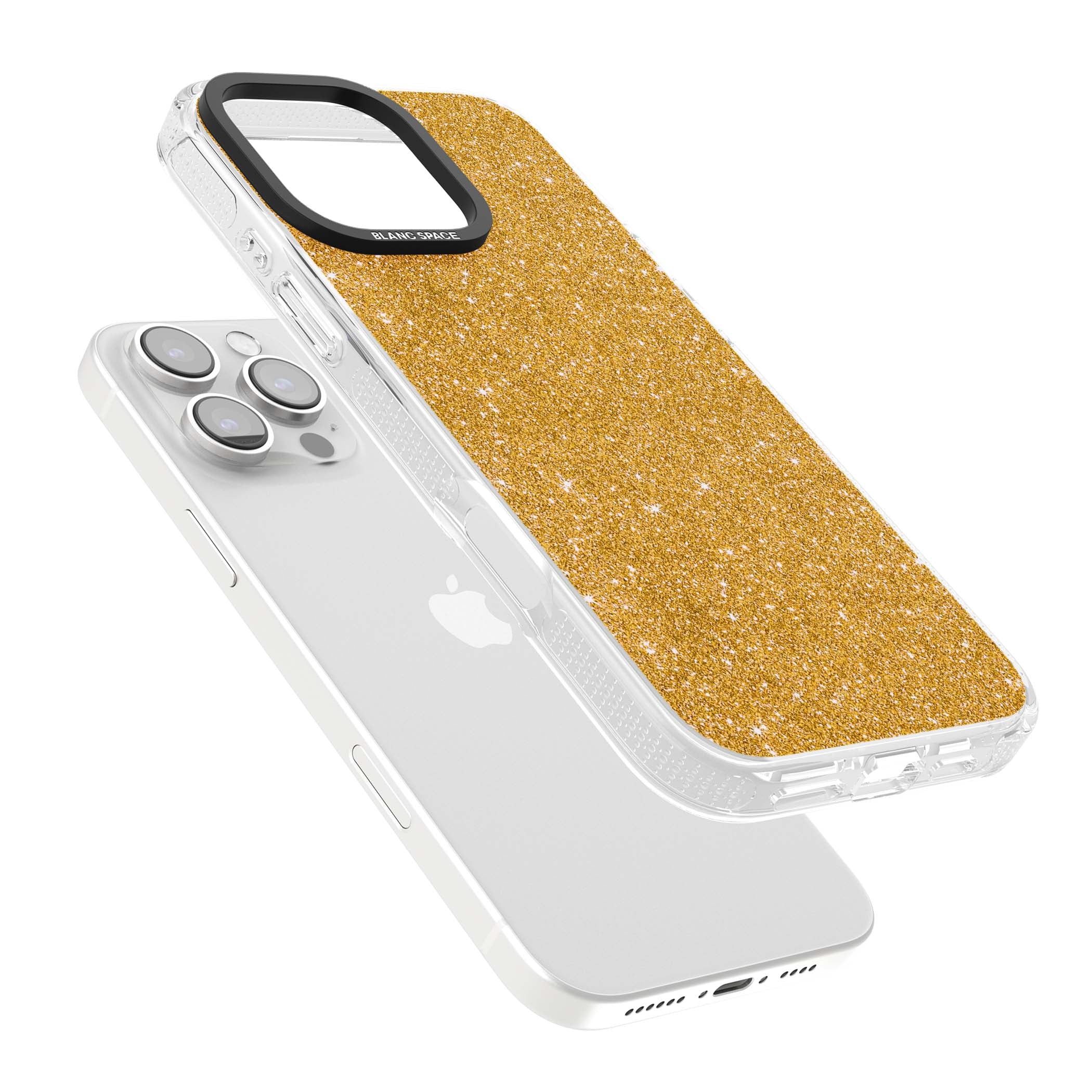 Gold Glitter gold glitter iPhone case featuring a shimmering sparkle wallpaper design in luxury gold | Clear Case Impact Air case for iPhone 16 Pro, iPhone 16 Pro Max