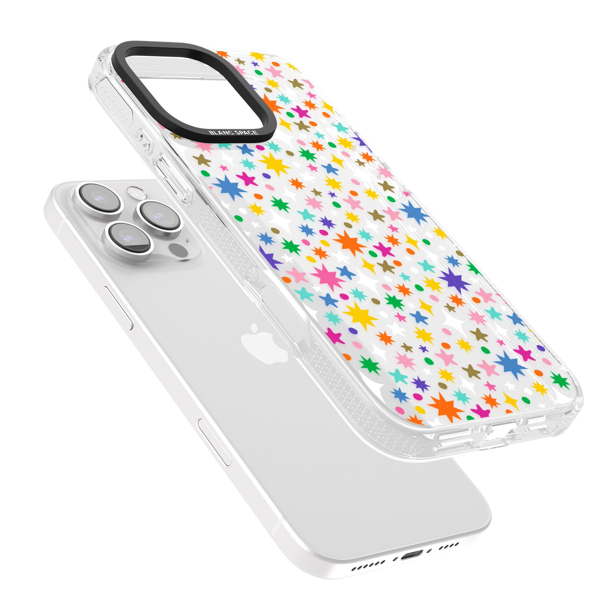 Rainbow Starburst iPhone 16 Pro Max / 16 Pro Clear Case Impact Air - Blanc Space