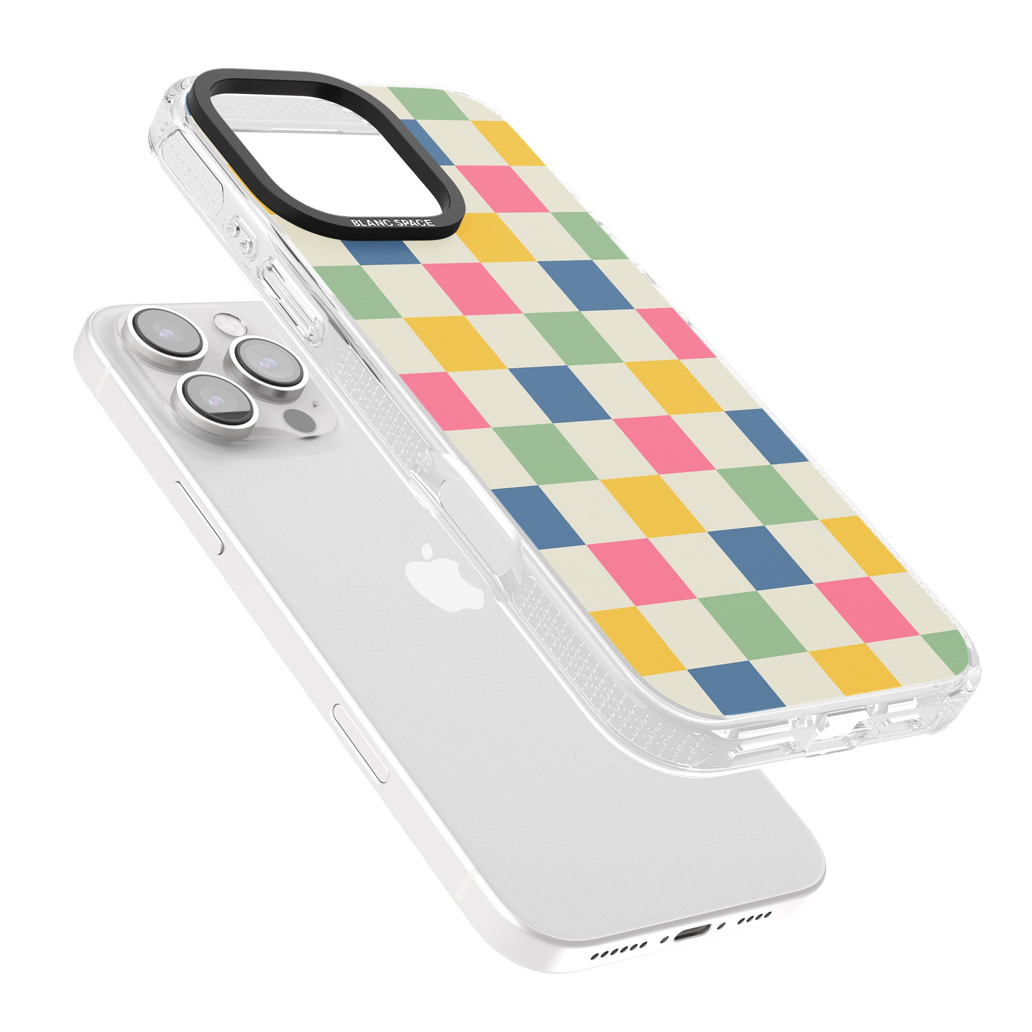Pastel Multicolor Checkered iPhone 16 Pro Max / 16 Pro Clear Case Impact Air - Blanc Space