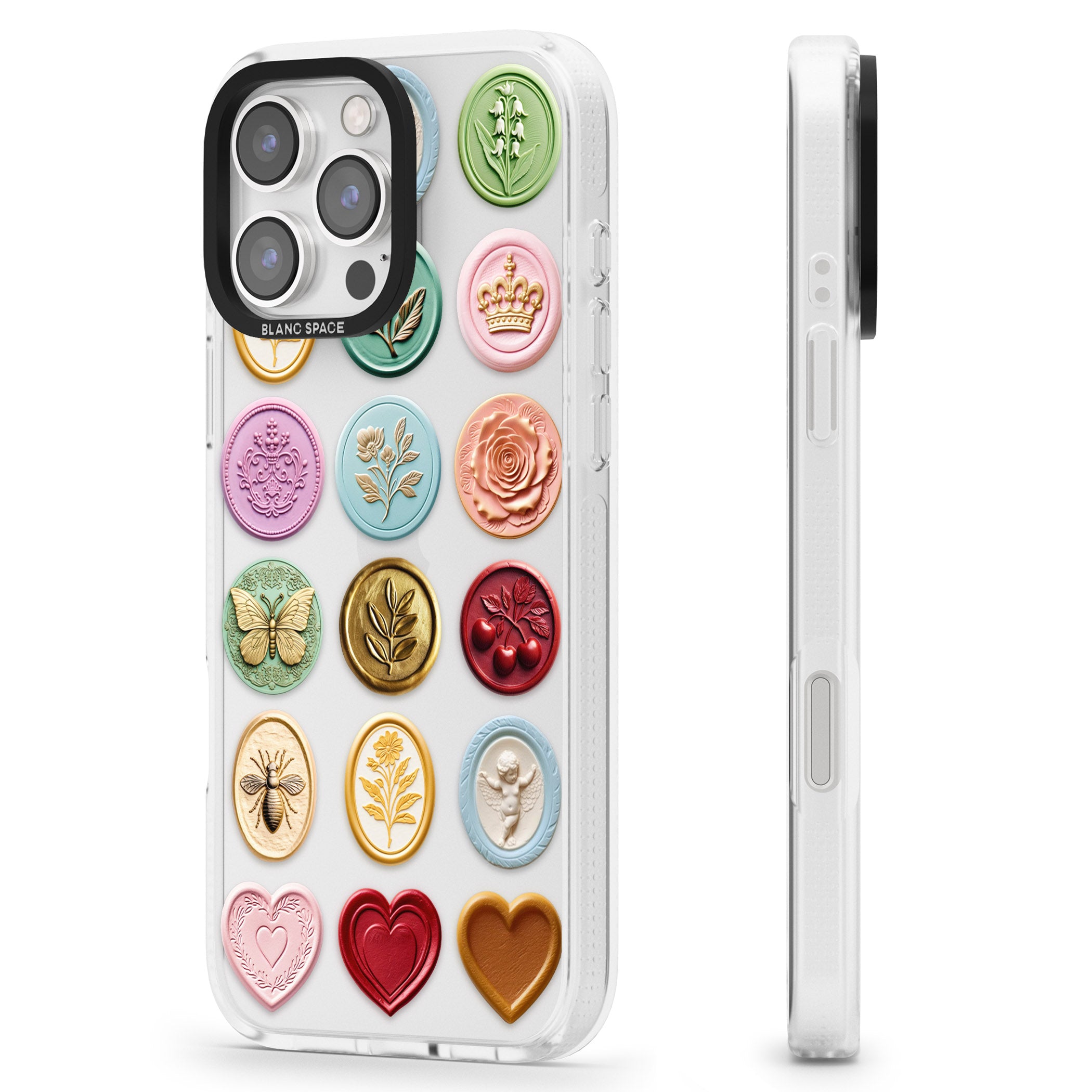 Vintage Wax Seal pattern iPhone 16 Pro Max / 16 Pro Clear Case Impact Air - Blanc Space