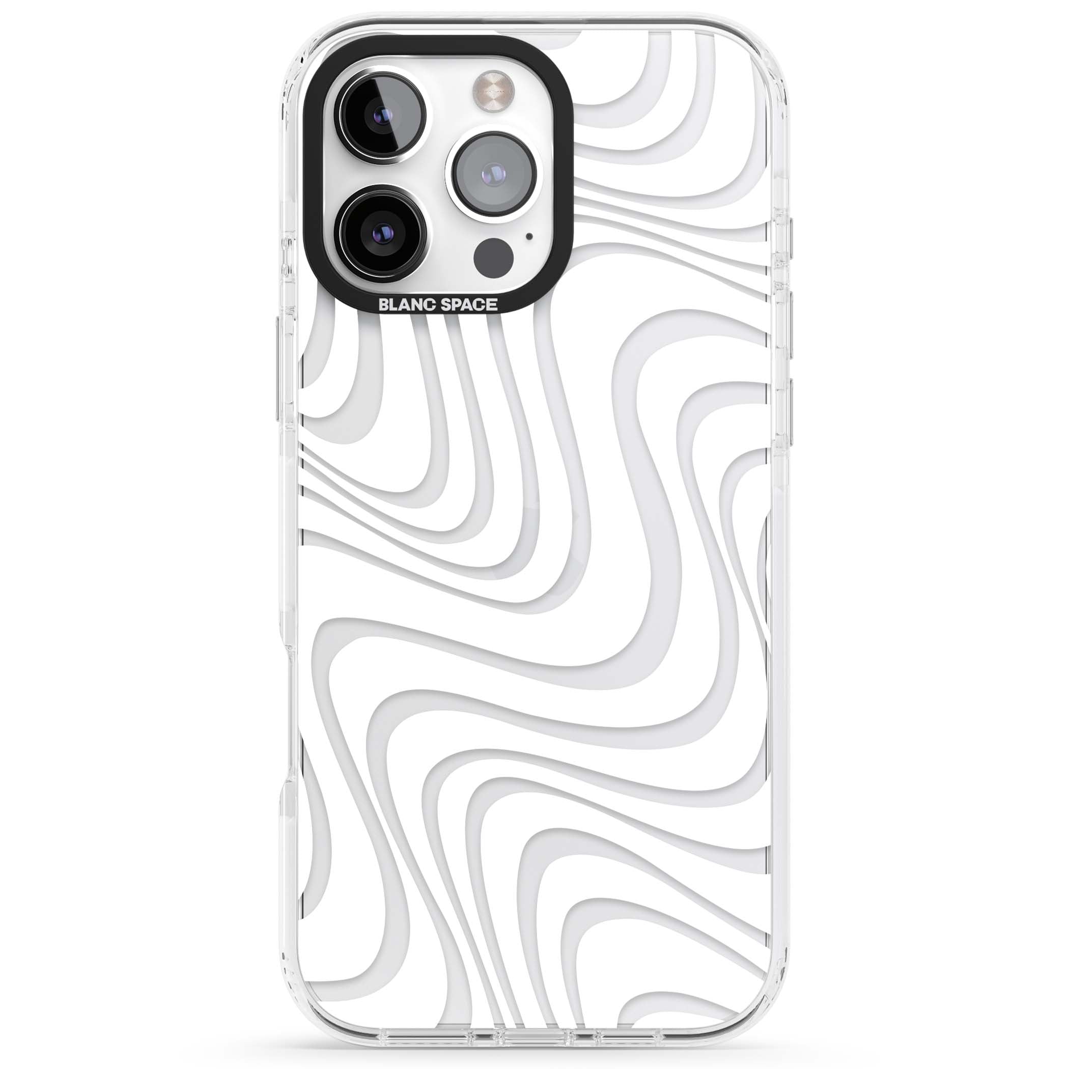 White Abstract Waves abstract iPhone case featuring flowing grey wave pattern on clear background | Clear Impact case for iPhone 16 Pro, iPhone 16 Pro Max