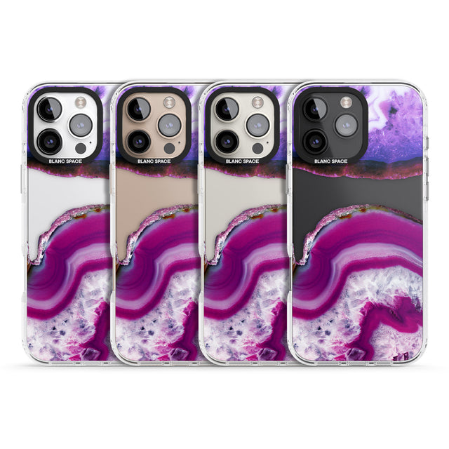 iPhone 16 Pro Max Purple & White Gemstone Crystal Clear Design Black Impact Phone Case