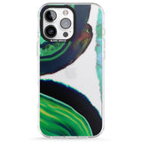 iPhone 16 Pro Max Green & Navy Gemstone Crystal Clear Design Black Impact Phone Case