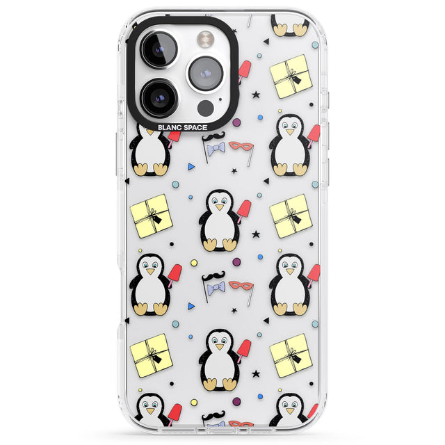 iPhone 16 Pro Max Cute Penguin Pattern Clear Black Impact Phone Case