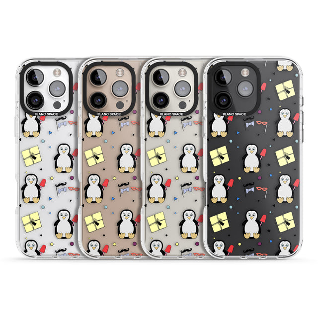 iPhone 16 Pro Max Cute Penguin Pattern Clear Black Impact Phone Case