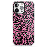 iPhone 16 Pro Max Green on Pink Leopard Print Pattern Black Impact Phone Case