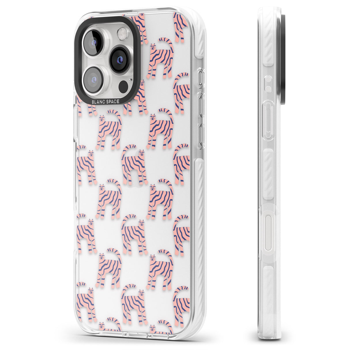 iPhone 16 Pro Max Pink and Blue Cat Pattern Black Impact Phone Case