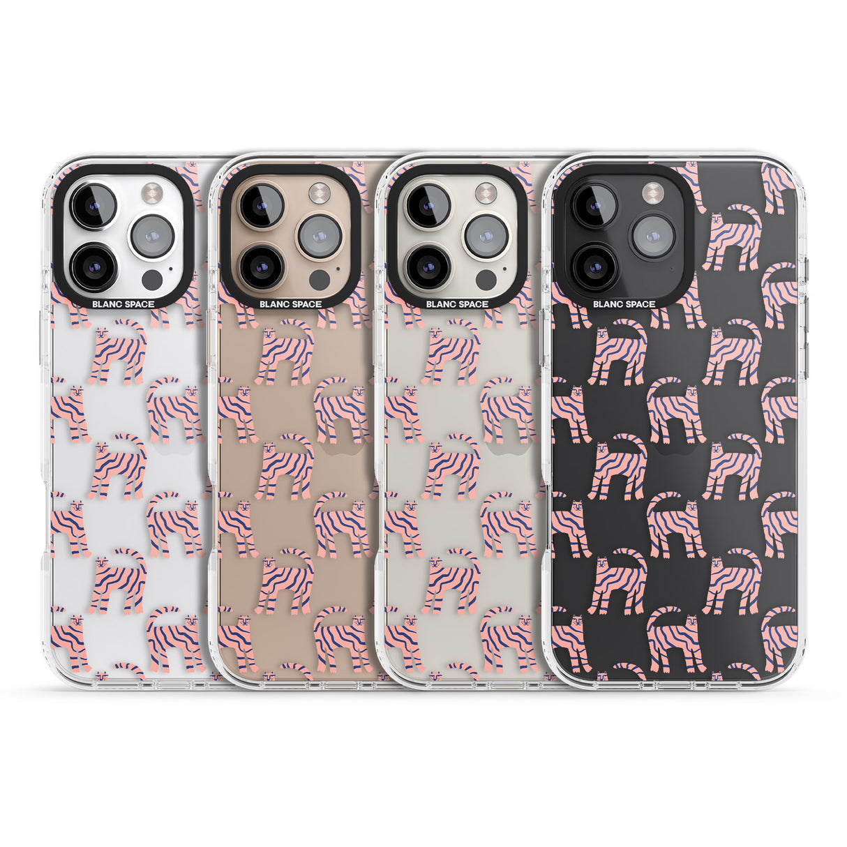 iPhone 16 Pro Max Pink and Blue Cat Pattern Black Impact Phone Case