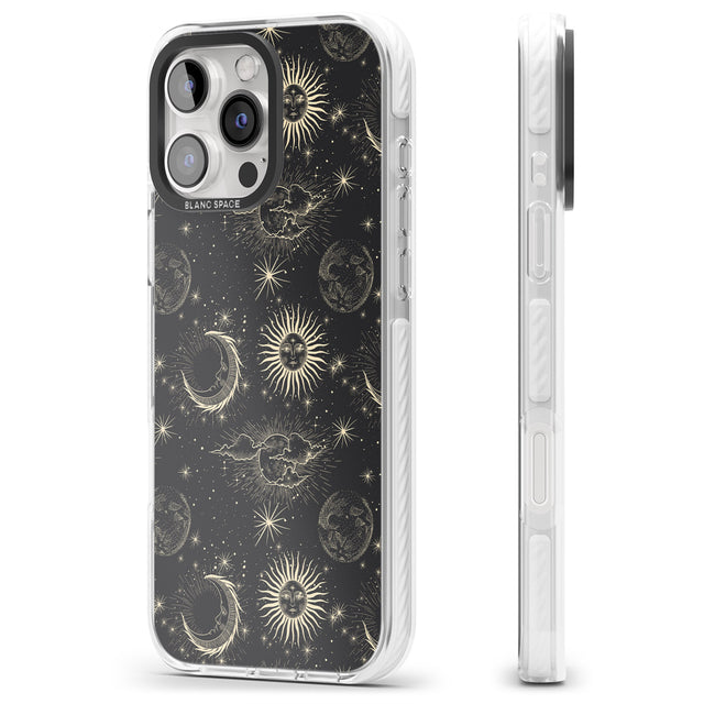 iPhone 16 Pro Max Large Suns, Moons & Clouds Astrological Black Impact Phone Case