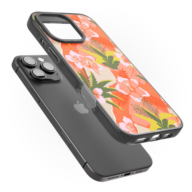 iPhone 16 Pro Max Hawaiian Flowers Abstract Pattern Black Impact Phone Case