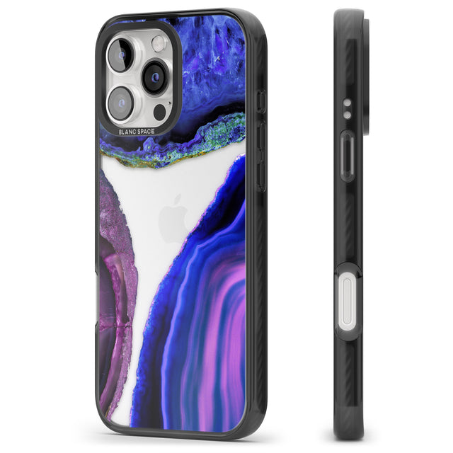 iPhone 16 Pro Max Purple & Blue Agate Gemstone Clear Design Black Impact Phone Case