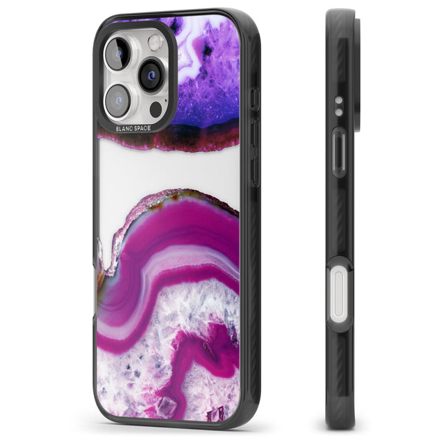 iPhone 16 Pro Max Purple & White Gemstone Crystal Clear Design Black Impact Phone Case