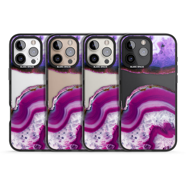 iPhone 16 Pro Max Purple & White Gemstone Crystal Clear Design Black Impact Phone Case