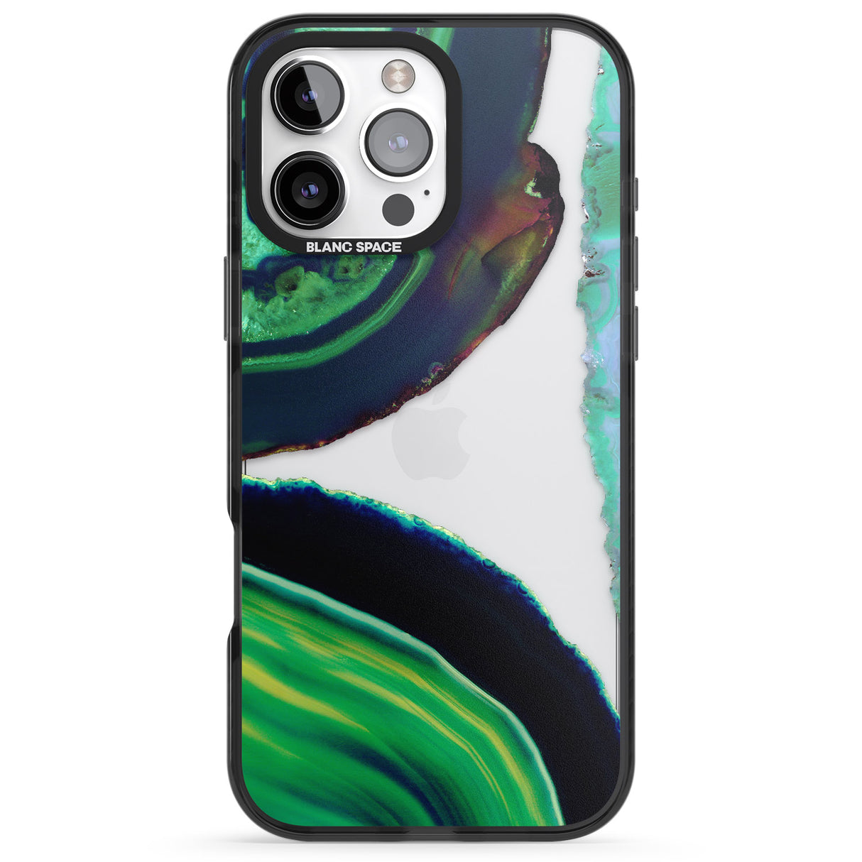 iPhone 16 Pro Max Green & Navy Gemstone Crystal Clear Design Black Impact Phone Case