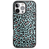 iPhone 16 Pro Max Light Pink on Blue Leopard Print Pattern Black Impact Phone Case