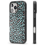 iPhone 16 Pro Max Light Pink on Blue Leopard Print Pattern Black Impact Phone Case