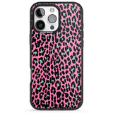 iPhone 16 Pro Max Green on Pink Leopard Print Pattern Black Impact Phone Case