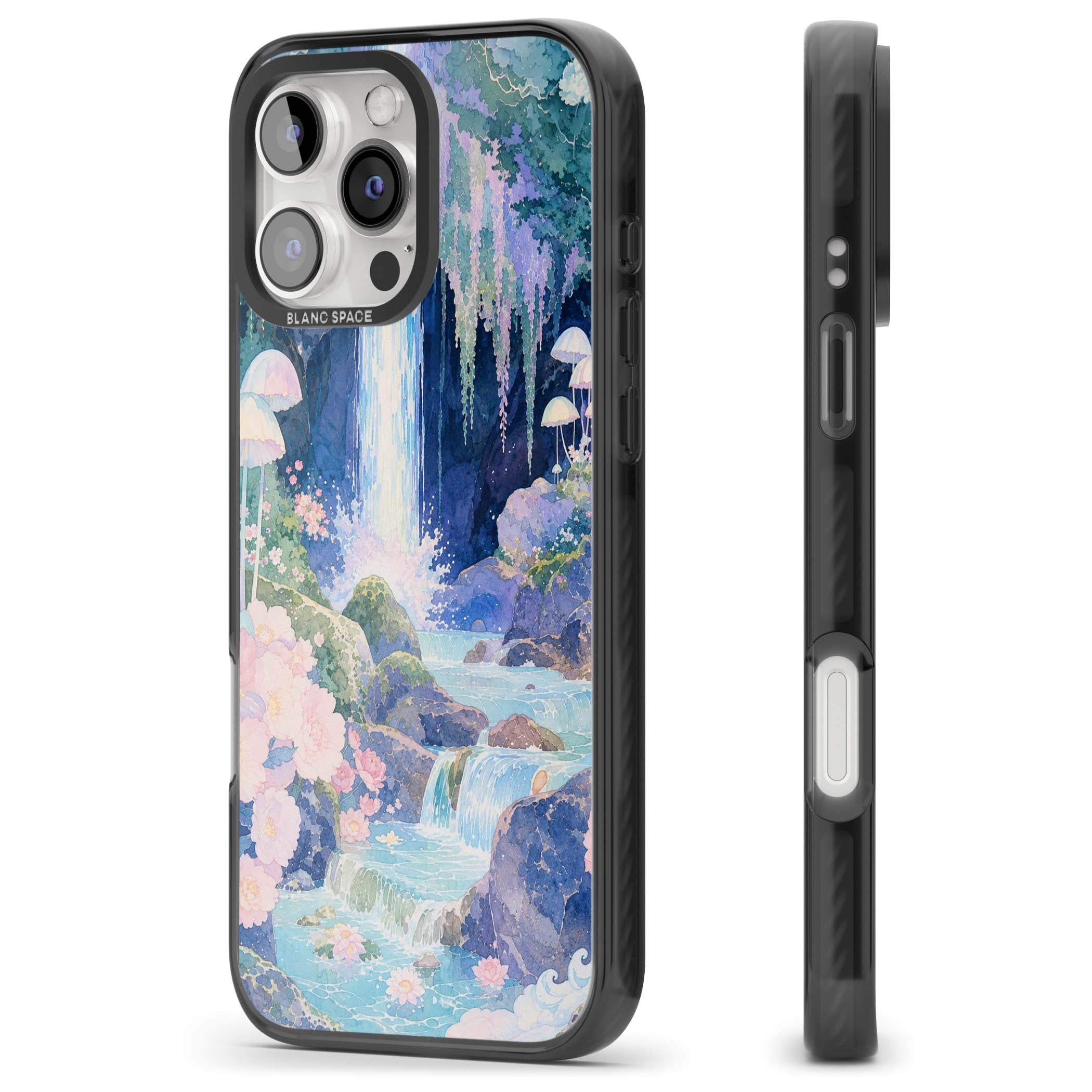 Mystic Waterfall art iPhone case | Black Impact case for iPhone 16 Pro, iPhone 16 Pro Max