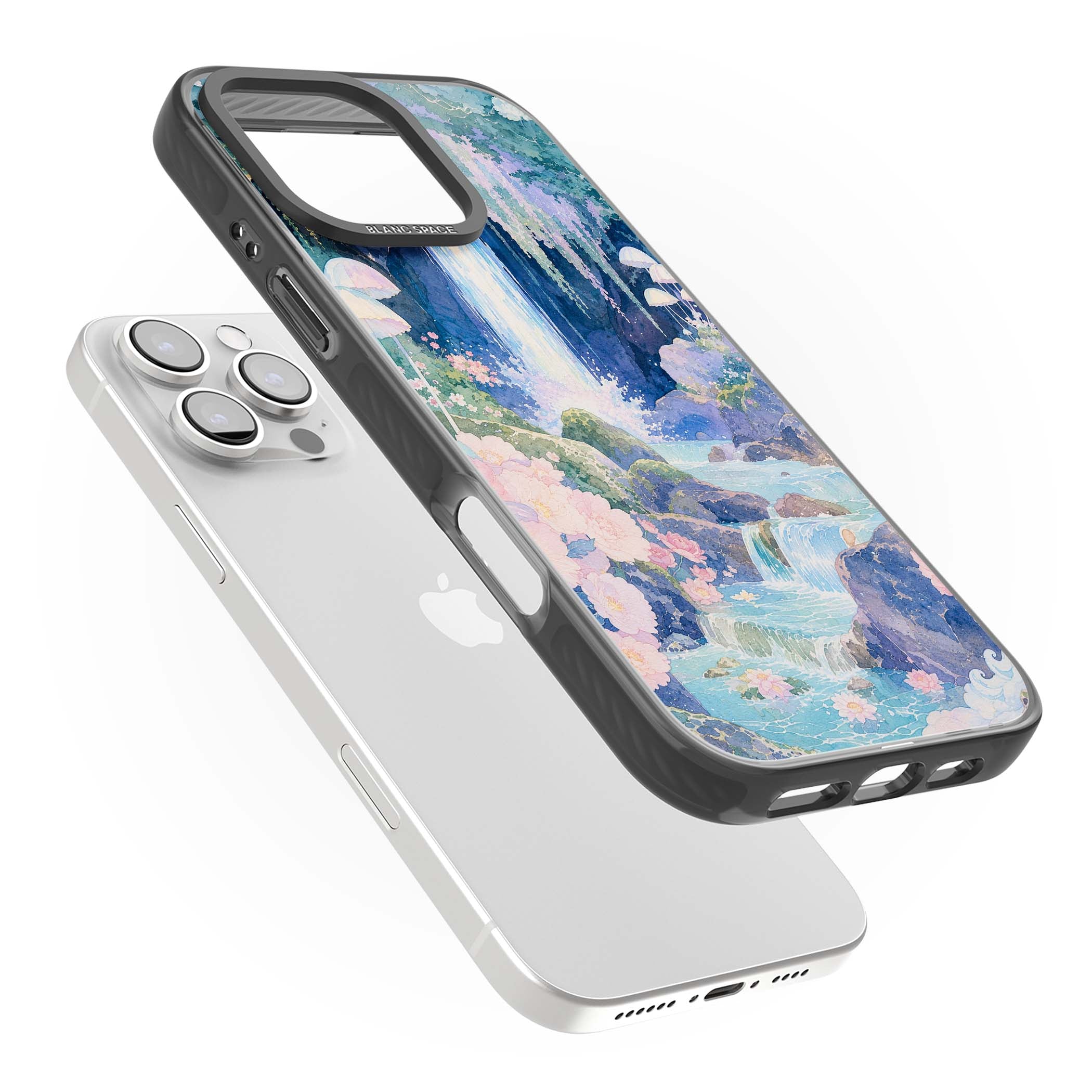 Mystic Waterfall art iPhone case | Black Impact case for iPhone 16 Pro, iPhone 16 Pro Max