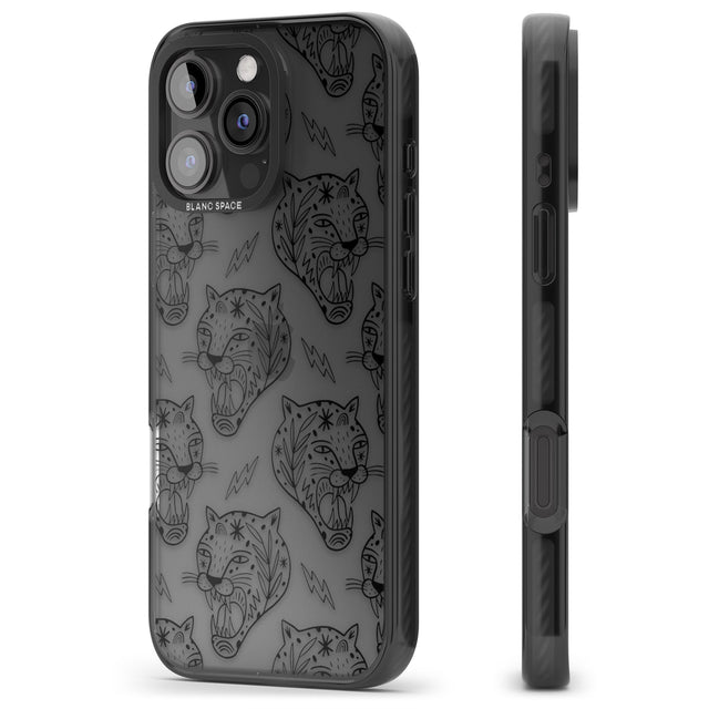 iPhone 16 Pro Max Black Tiger Roar Pattern Black Impact Phone Case