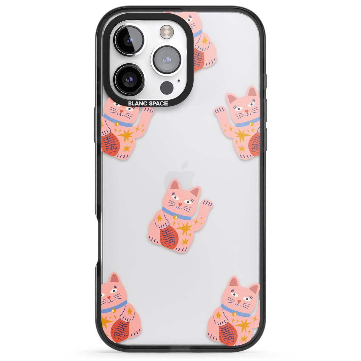 iPhone 16 Pro Max Waving Cat Pattern Black Impact Phone Case