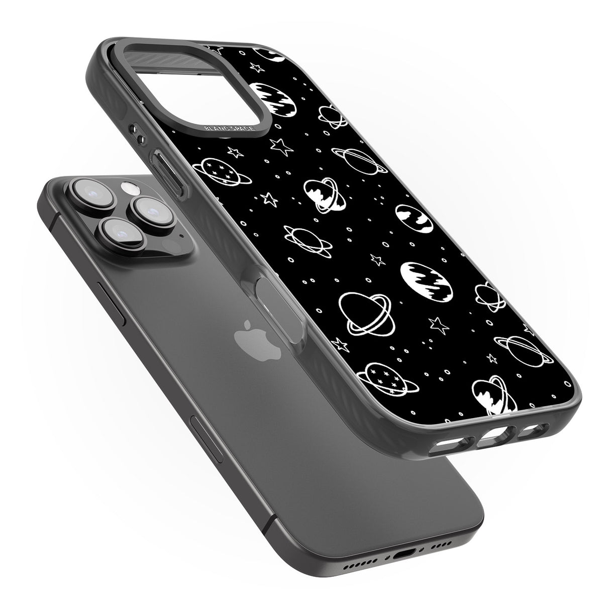 iPhone 16 Pro Max Cosmic Outer Space Design White on Black Black Impact Phone Case