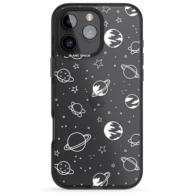 iPhone 16 Pro Max Cosmic Outer Space Design White on Clear Black Impact Phone Case