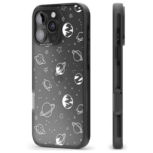 iPhone 16 Pro Max Cosmic Outer Space Design White on Clear Black Impact Phone Case