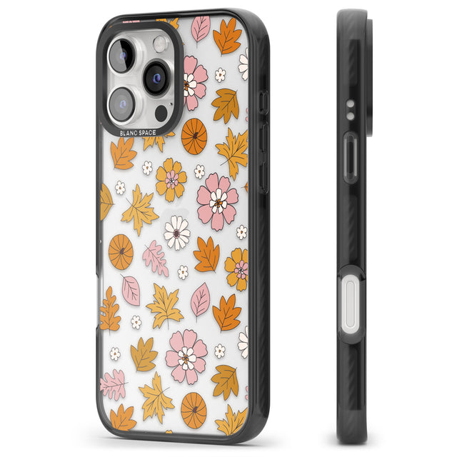 Autumn Leaves and Flowers Black Impact Phone Case for iPhone 16 Pro, iPhone 16 Pro Max