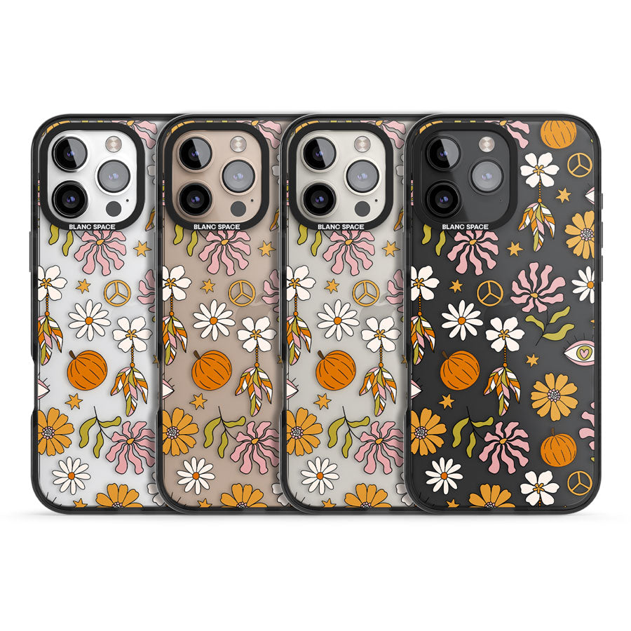 Retro Boho Fall Floral Black Impact Phone Case for iPhone 16 Pro, iPhone 16 Pro Max