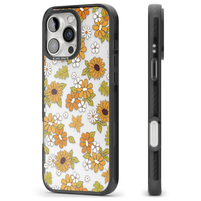 Boho Sunflowers Black Impact Phone Case for iPhone 16 Pro, iPhone 16 Pro Max