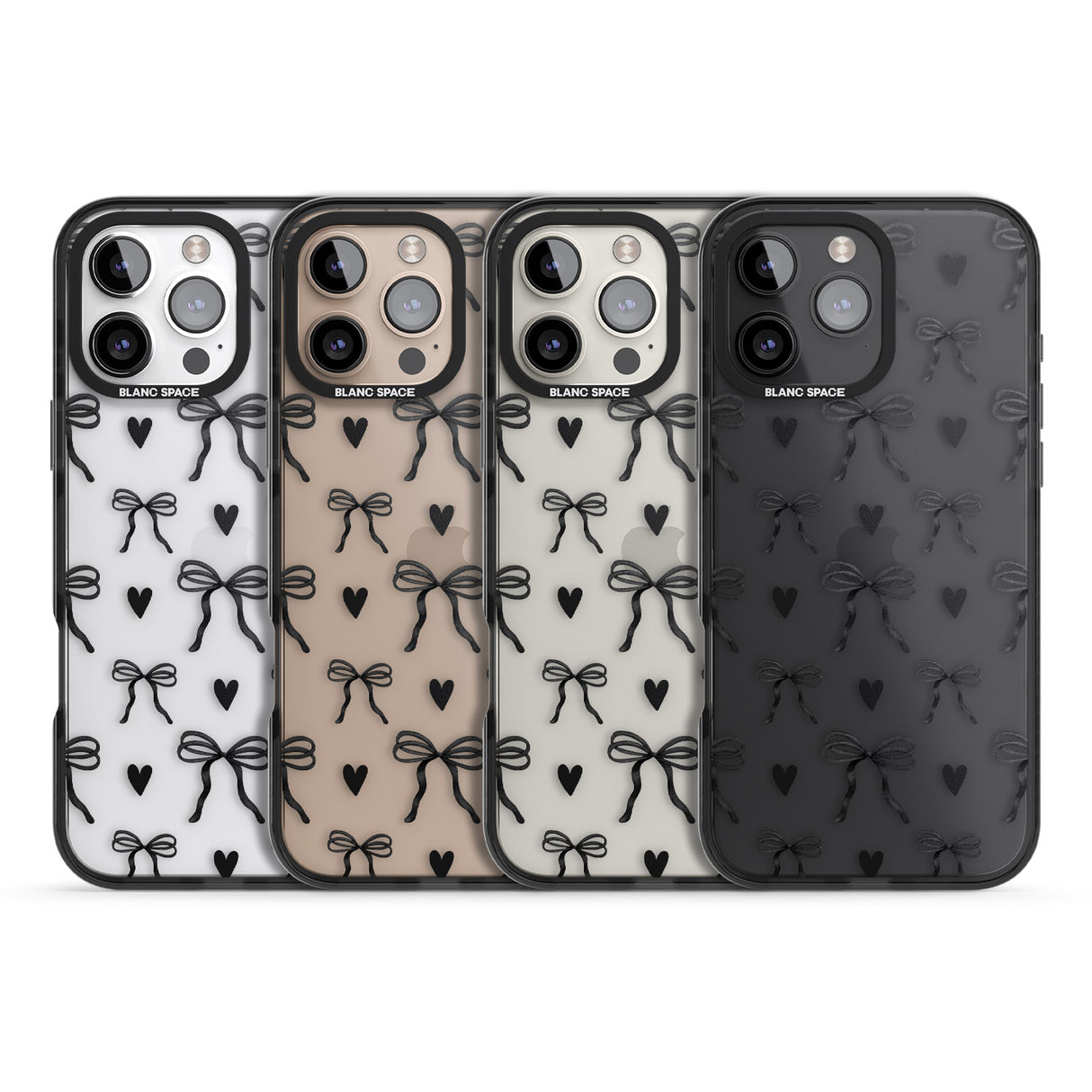 iPhone 16 Black Bows & Hearts Clear Impact Phone Case