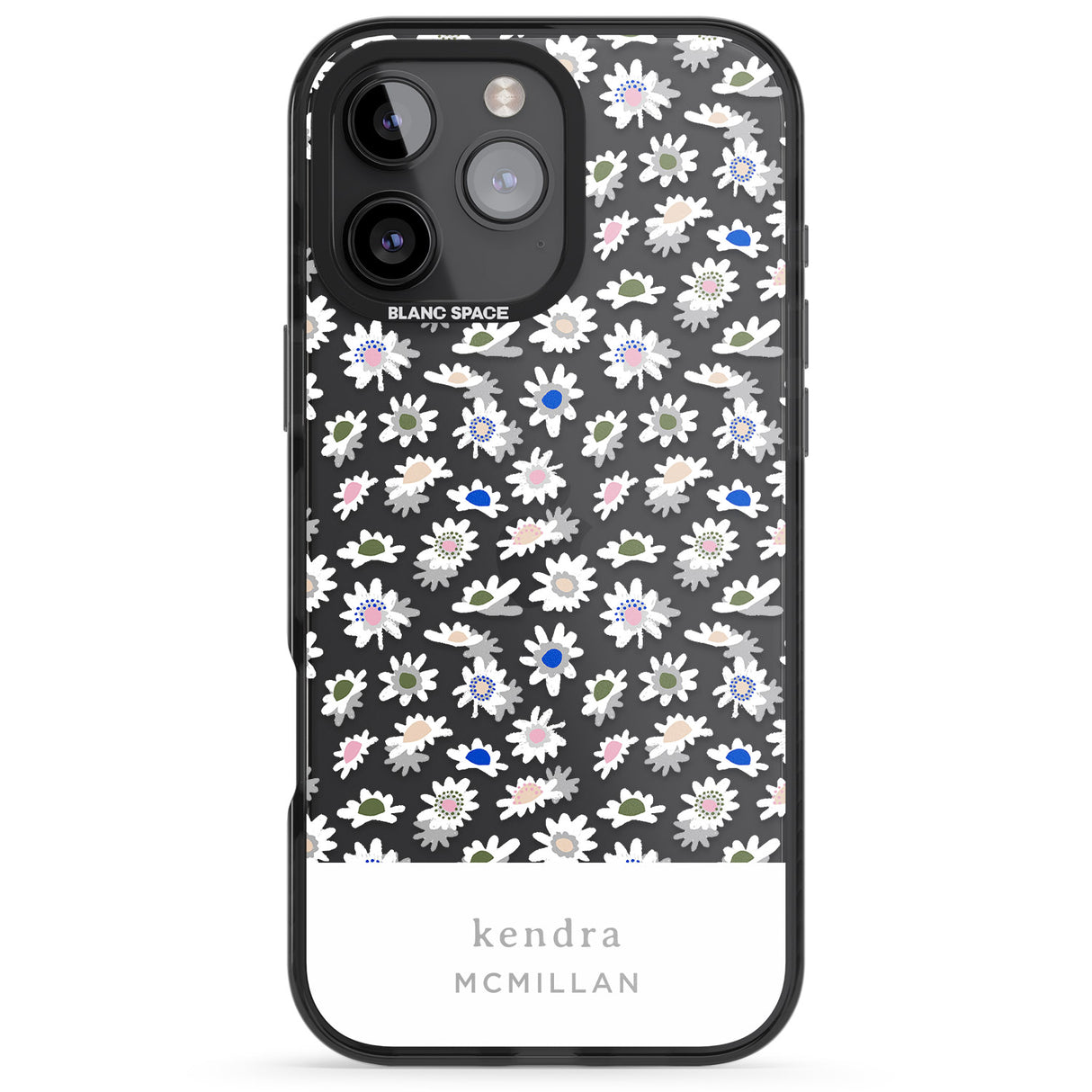 iPhone 16 Pro Max Personalised Grey & White Daisies Floral Design Black Impact Phone Case