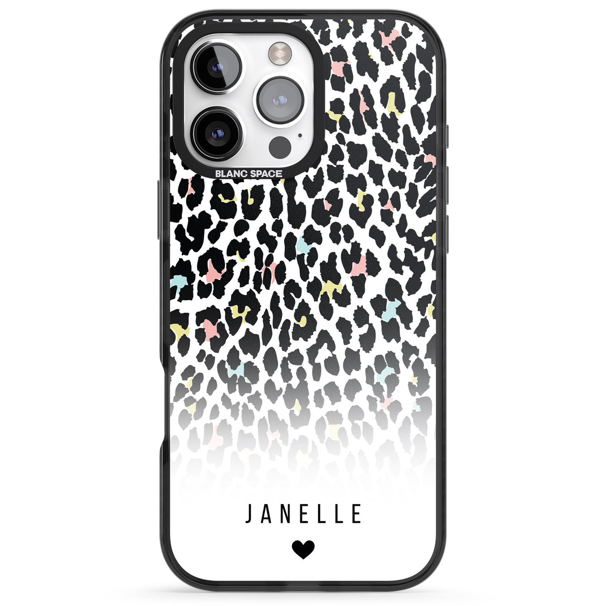 iPhone 16 Pro Max Personalised Pastel Leopard Spots Black Impact Phone Case