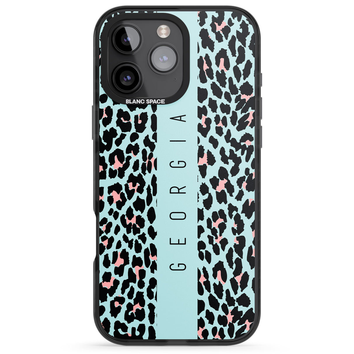 iPhone 16 Pro Max Personalised Blue Leopard Spots Black Impact Phone Case