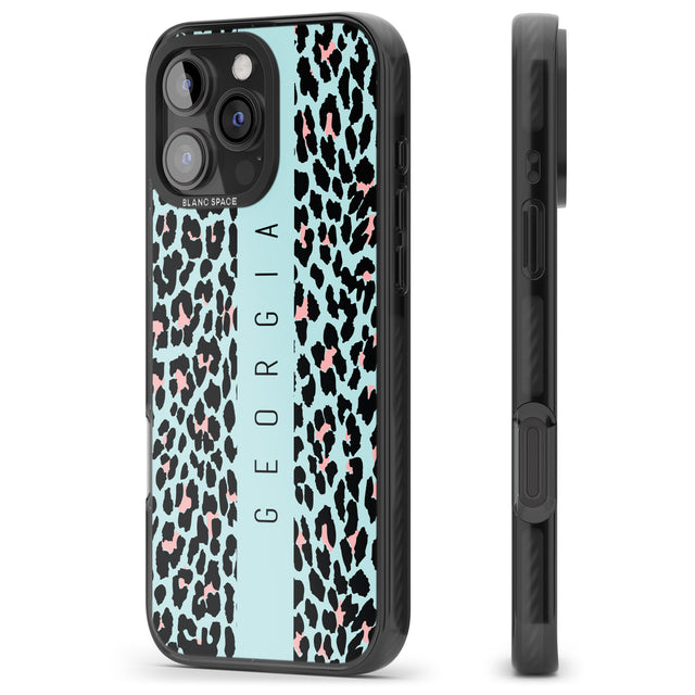 iPhone 16 Pro Max Personalised Blue Leopard Spots Black Impact Phone Case